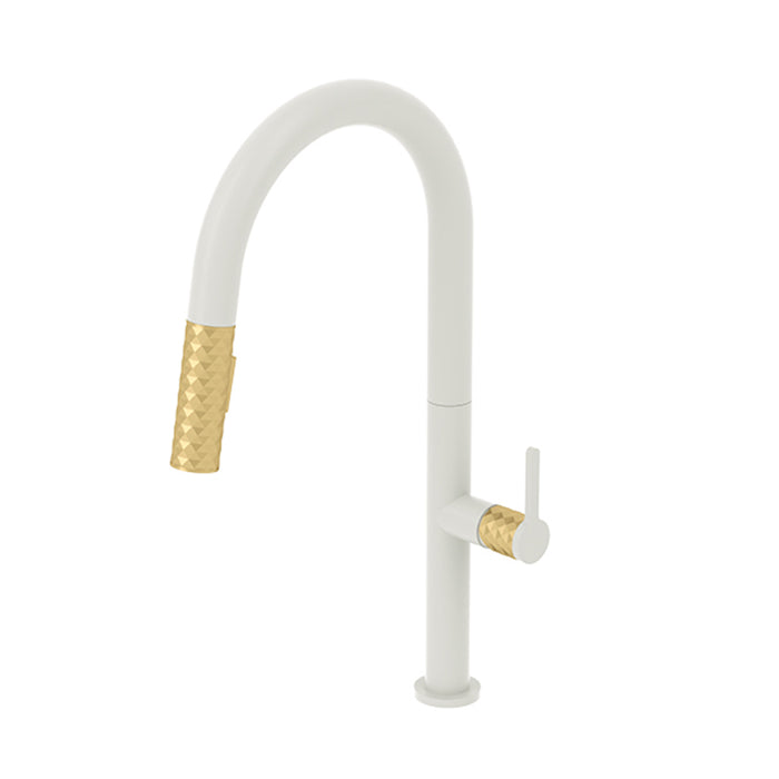 Calozy Swivel Pull Down Kitchen Faucet - Single Hole - 18" Brass/Matte White/Brushed Gold