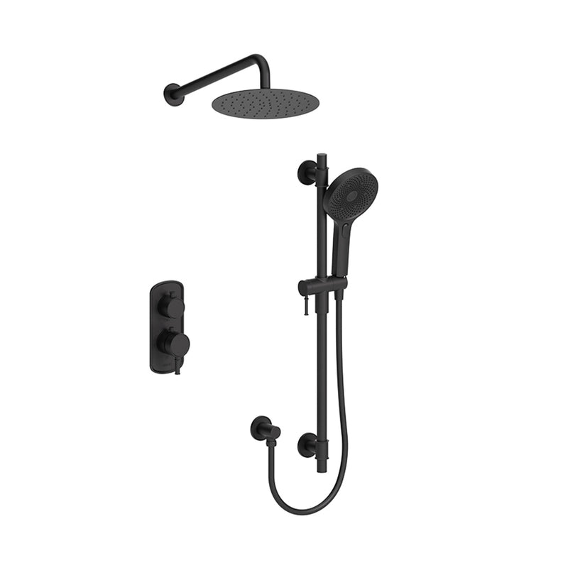 Alyss 2-Way Thermostatic Trim Complete Shower Set - Wall Mount - 10" Brass/Matt Black