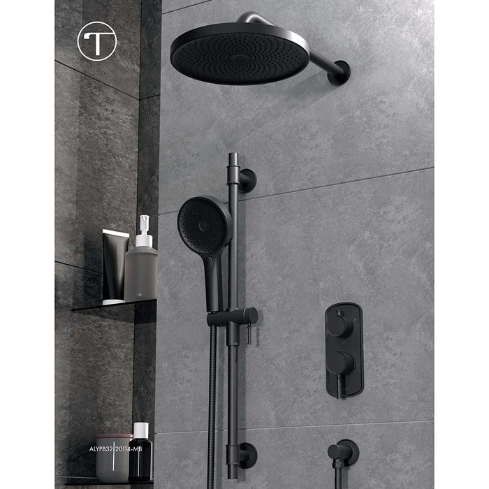 Alyss 2-Way Thermostatic Trim Complete Shower Set - Wall Mount - 10" Brass/Matt Black