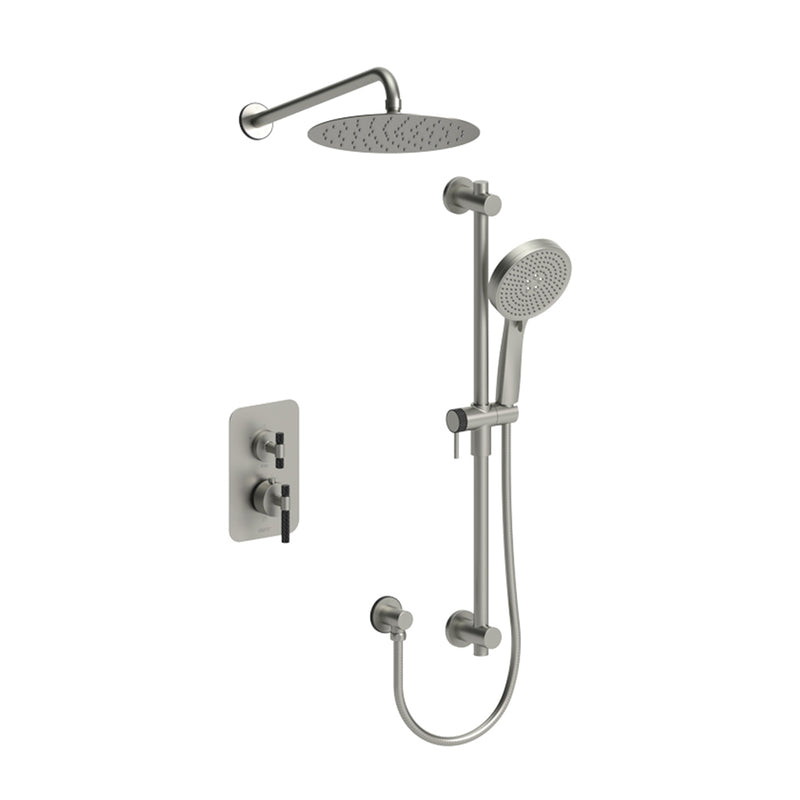Bellacio-C 2-Way Thermostatic Trim Complete Shower Set - Wall Mount - 10" Brass/Brushed Nickel/Matte Black