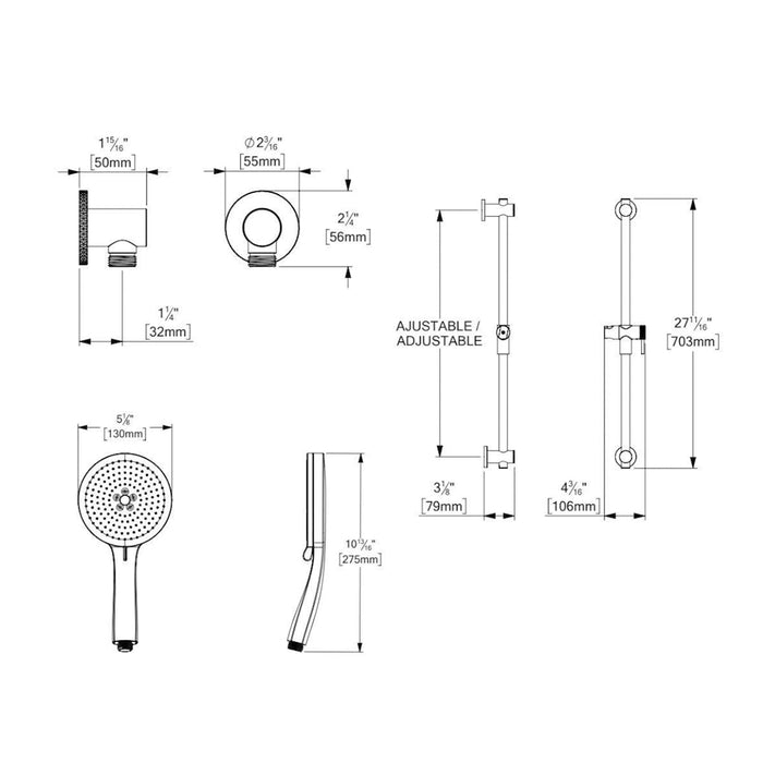 Bellacio-C 2-Way Thermostatic Trim Complete Shower Set - Wall Mount - 10" Brass/Brushed Nickel/Matte Black