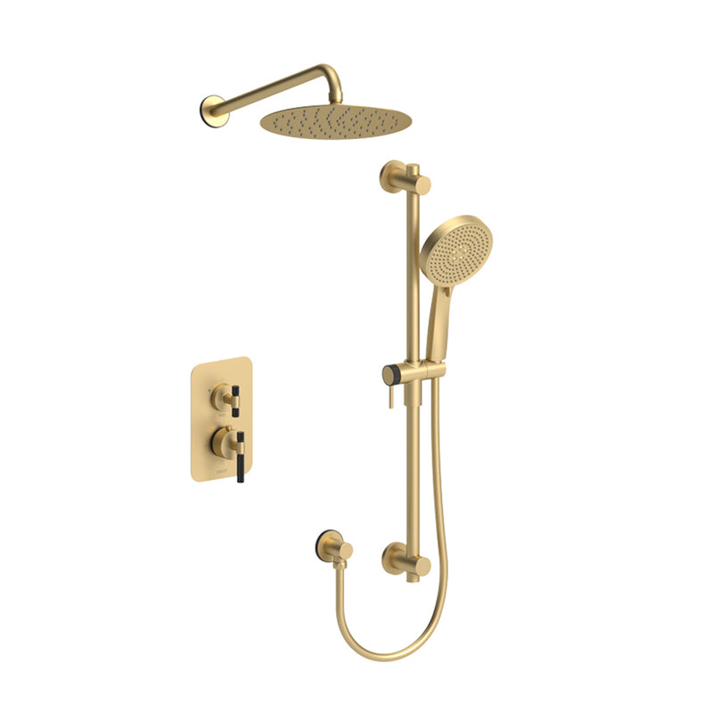 Bellacio-C 2-Way Thermostatic Trim Complete Shower Set - Wall Mount - 10" Brass/Brushed Gold/Matt Black