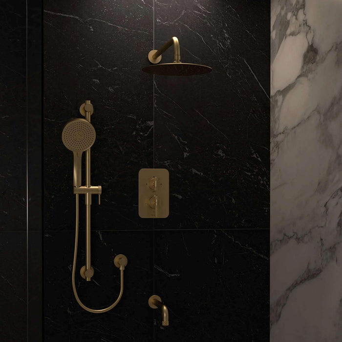 Bellacio-C 2-Way Thermostatic Trim Complete Shower Set - Wall Mount - 10" Brass/Matte Black/Brushed Gold