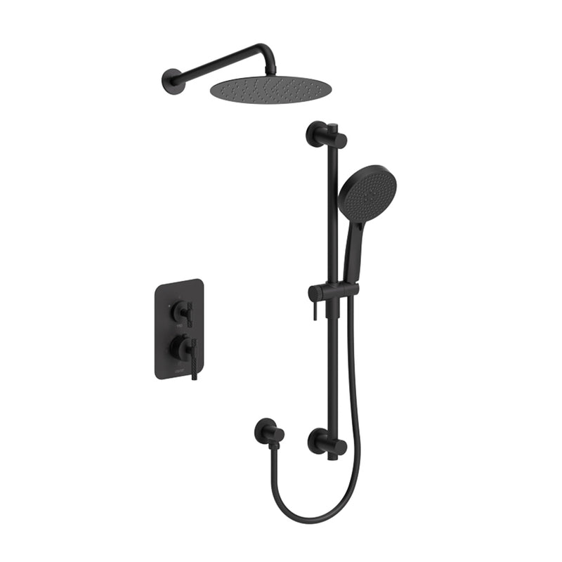 Bellacio-C 2-Way Thermostatic Trim Complete Shower Set - Wall Mount - 10" Brass/Matt Black