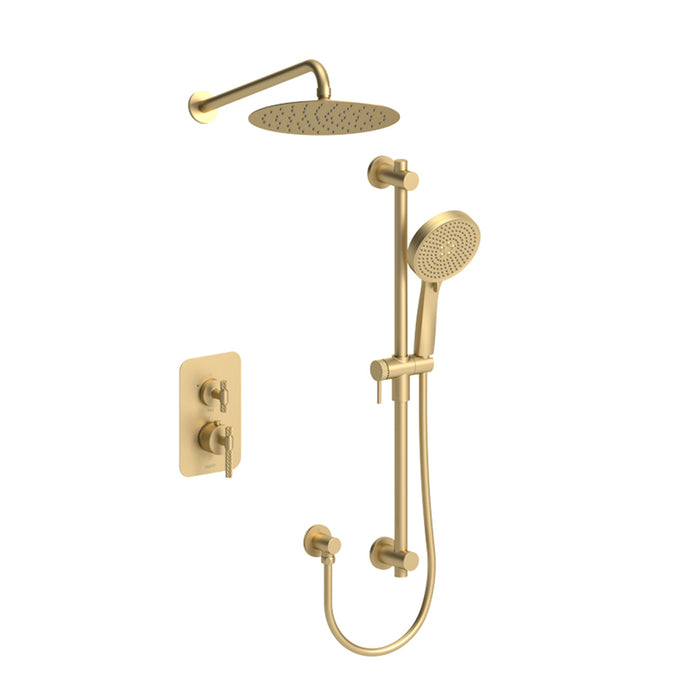 Bellacio-C 2-Way Thermostatic Trim Complete Shower Set - Wall Mount - 10" Brass/Brushed Gold