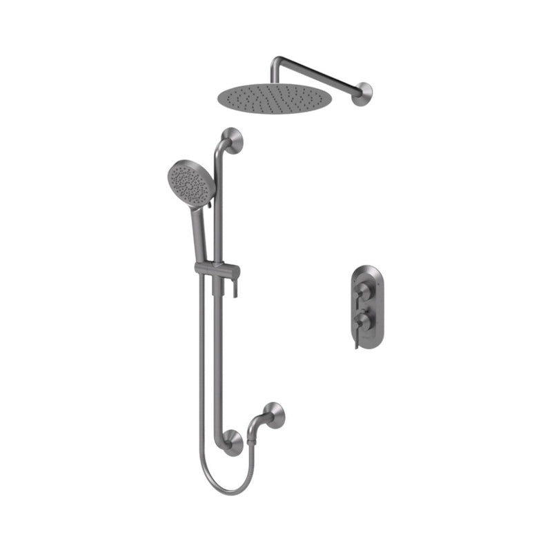 Paloma 2 Way Thermostatic Complete Shower Set - Wall Mount - 12" Brass/Gun Metal