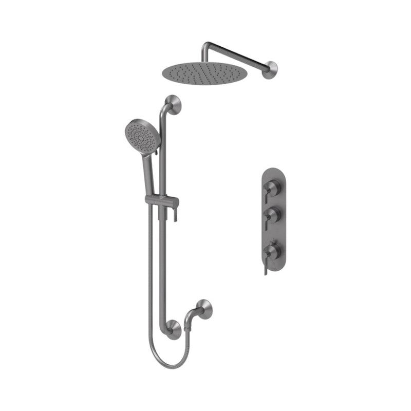 Paloma Extenza 2 Way Thermostatic Complete Shower Set - Wall Mount - 12" Brass/Gun Metal