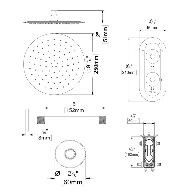 Paloma 3 Way Thermostatic Complete Shower Set - Wall Mount - 10" Brass/Champain Gold