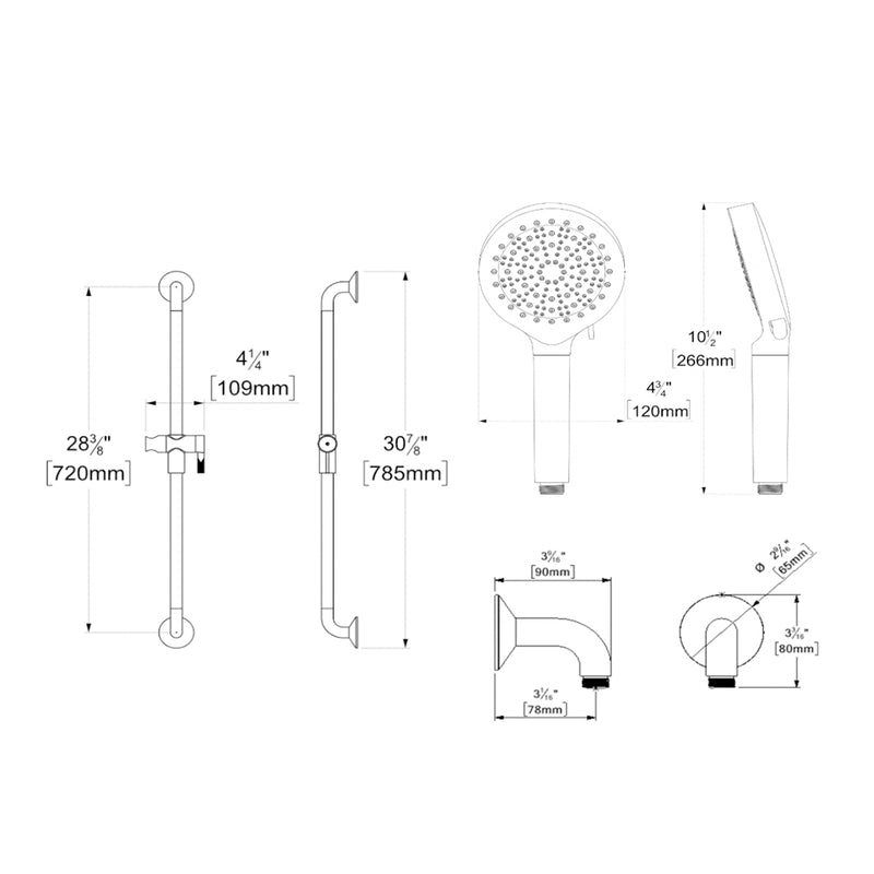 Paloma 3 Way Thermostatic Complete Shower Set - Wall Mount - 10" Brass/Gun Metal