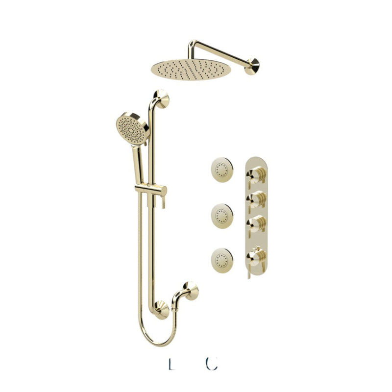 Paloma Extenza 3 Way Thermostatic Complete Shower Set - Wall Mount - 12" Brass/Champain Gold