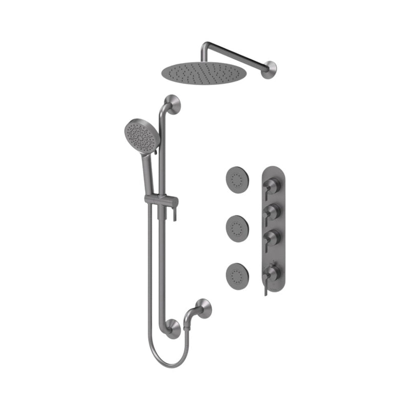 Paloma Extenza 3 Way Thermostatic Complete Shower Set - Wall Mount - 12" Brass/Gun Metal