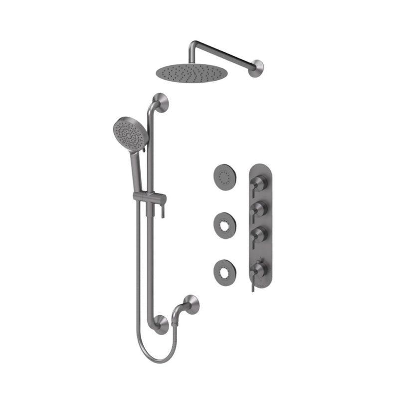 Paloma Extenza 3 Way Thermostatic Complete Shower Set - Wall Mount - 10" Brass/Gun Metal
