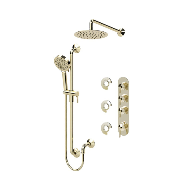 Paloma Extenza 3 Way Thermostatic Complete Shower Set - Wall Mount - 10" Brass/Champain Gold