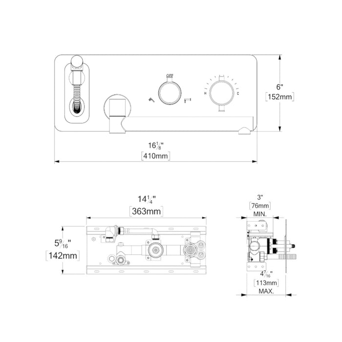 Alyss Complete Swivel Spout Tub Faucet - Wall Mount - 16" Brass/Matt Black