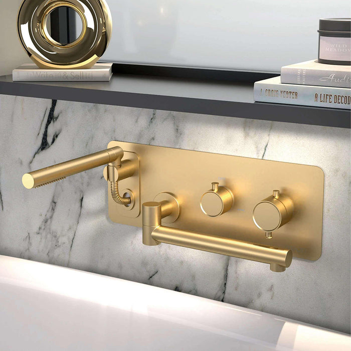 Alyss Complete Swivel Spout Tub Faucet - Wall Mount - 16" Brass/Brushed Gold