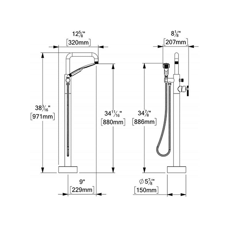 Bellacio-C Complete Tub Faucet - Free Standing - 38" Brass/Matt Black
