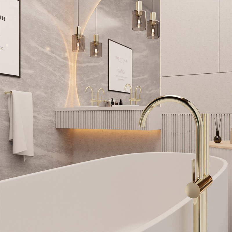 Paloma Round Complete Tub Faucet - Free Standing - 40" Brass/Gun Metal