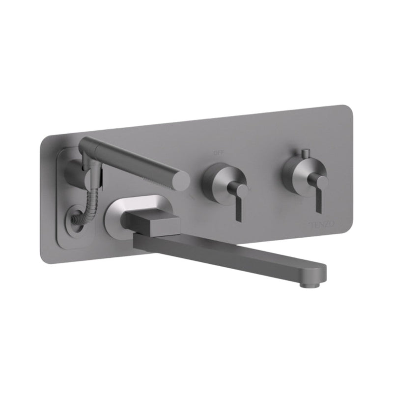 Paloma Retractable Hose & 12'' Swivel Spout Complete Tub Faucet - Wall Mount - 16" Brass/Gun Metal