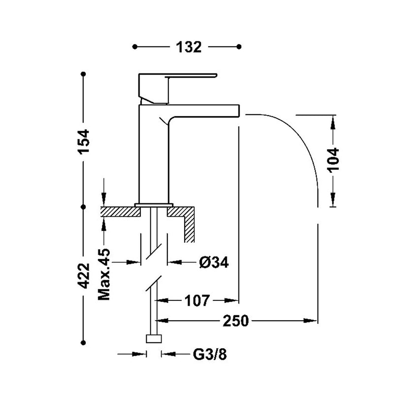 Loft Waterfall Bathroom Faucet - Single Hole - 6" Brass/Polished Chrome