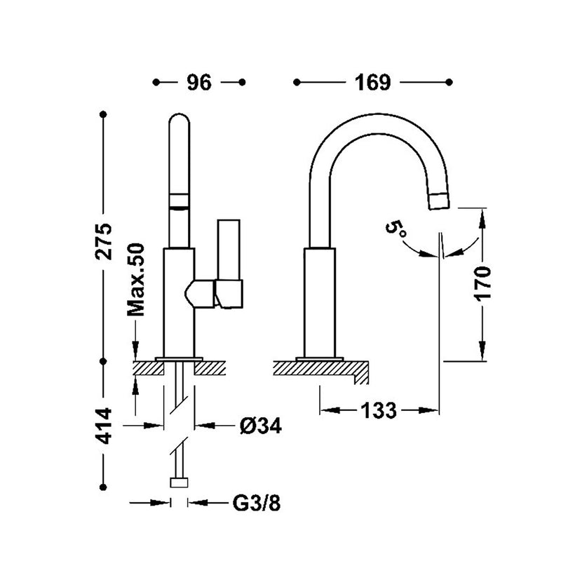 Project-tres Bathroom Faucet - Single Hole - 11" Brass/Polished Chrome