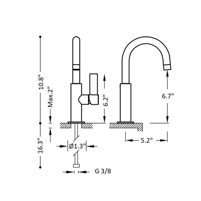 Project-tres Bathroom Faucet - Single Hole - 11" Brass/Matt Black