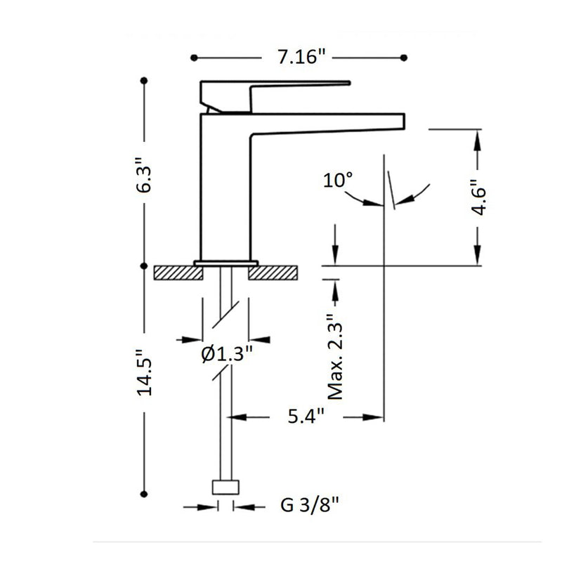 Slim Bathroom Faucet - Single Hole - 7" Brass/Matt Black