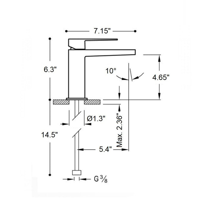 Slim Bathroom Faucet - Single Hole - 7" Brass/Steel