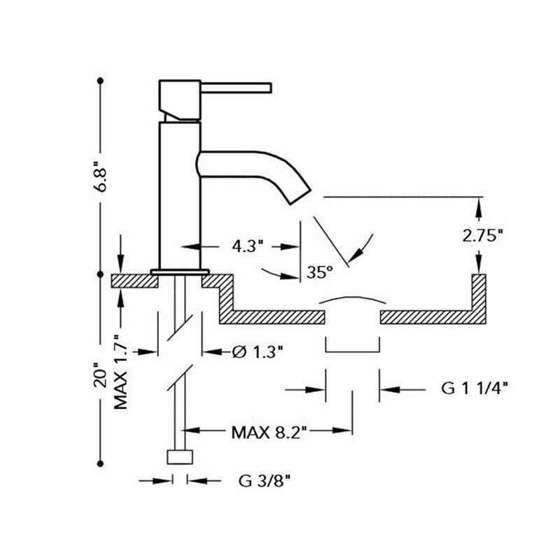 Study Bathroom Faucet - Single Hole - 7" Brass/Gloss Black - Last Unit Special Offer