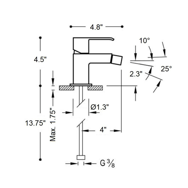 Cuadro Bidet Faucet - Single Hole - 5" Brass/Matt Gold