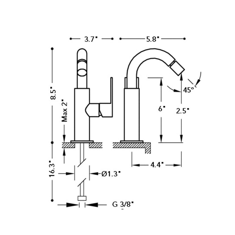 Loft Bidet Faucet - Single Hole - 9" Brass/Red - Last Unit Special Offer