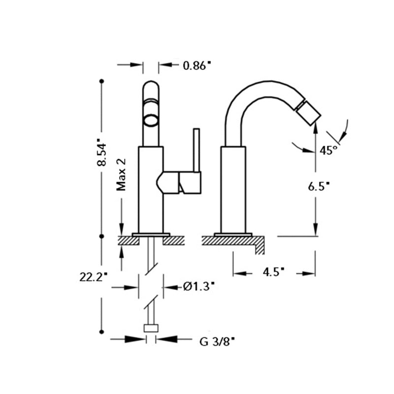 Study Bidet Faucet - Single Hole - 9" Brass/Polished Chrome