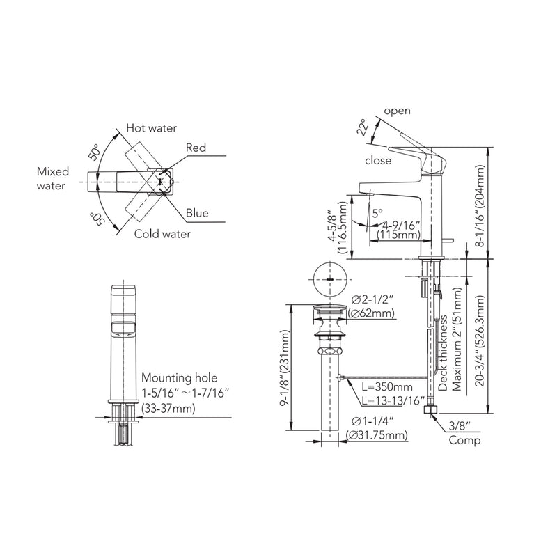 Gb Bathroom Faucet - Single Hole - 9" Brass/Polished Nickel