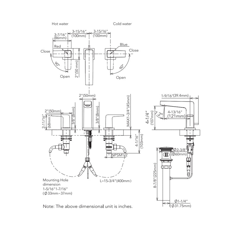 Gb Bathroom Faucet - Widespread - 8" Brass/Brushed Nickel