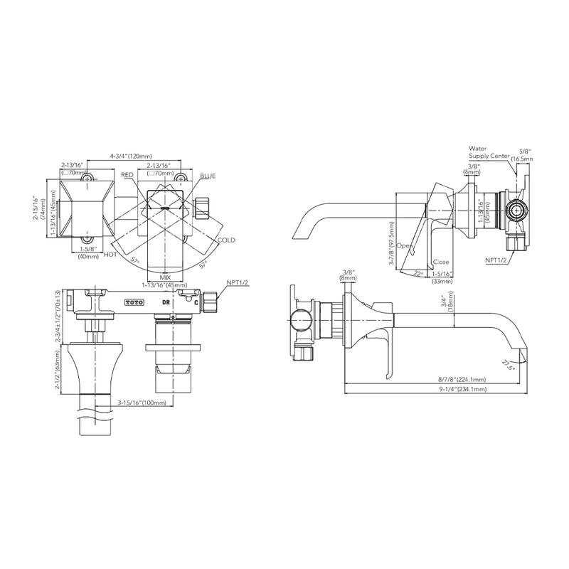 Gc Bathroom Faucet - Wall Mount - 5" Brass/Polished Nickel