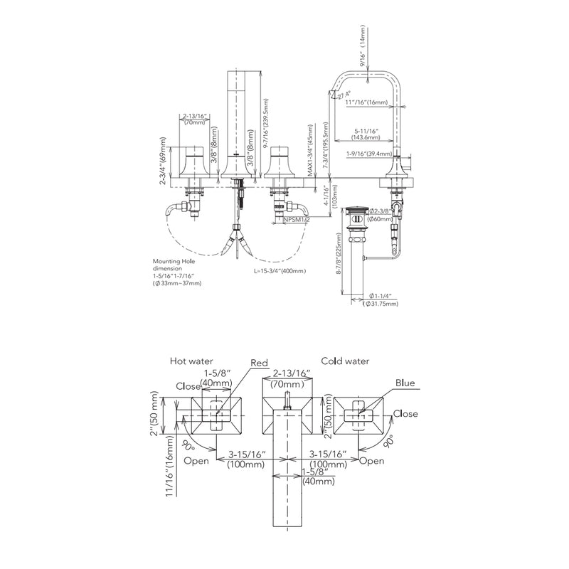 Gc Bathroom Faucet - Widespread - 8" Brass/Polished Chrome