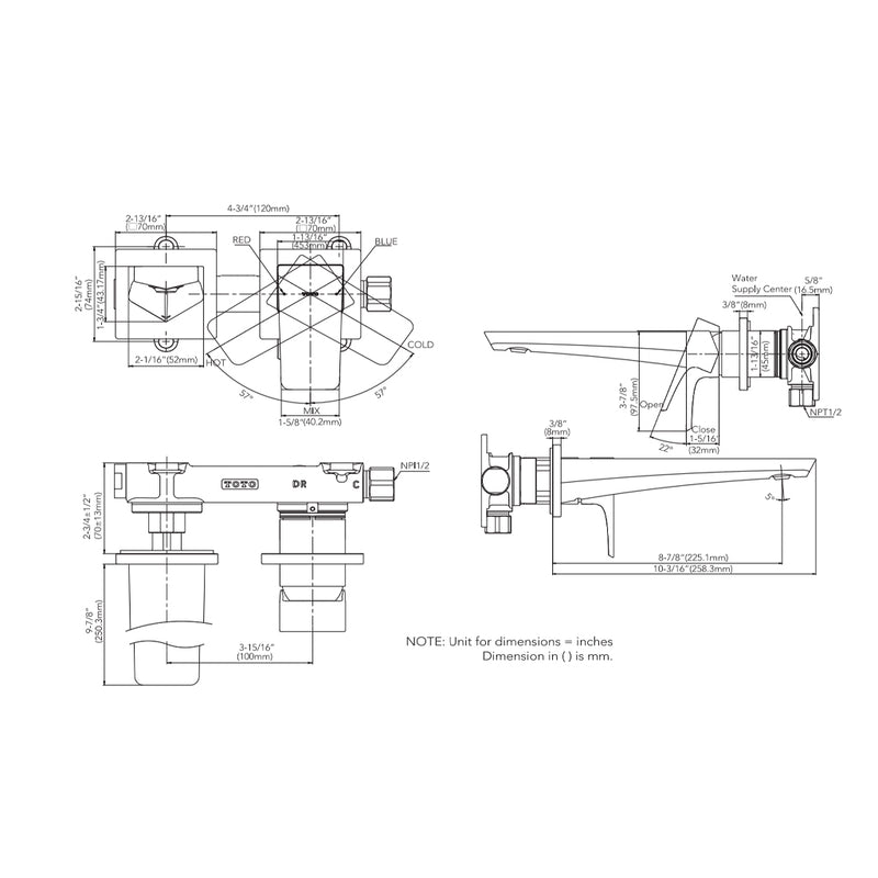 Ge Bathroom Faucet - Wall Mount - 5" Brass/Polished Nickel