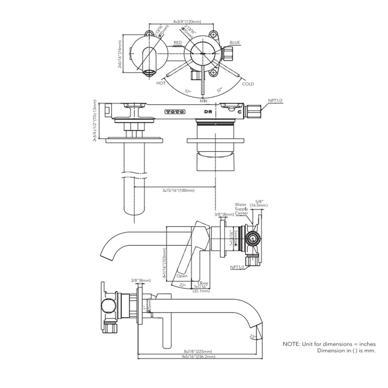 Gf Bathroom Faucet - Wall Mount - 5" Brass/Brushed Nickel