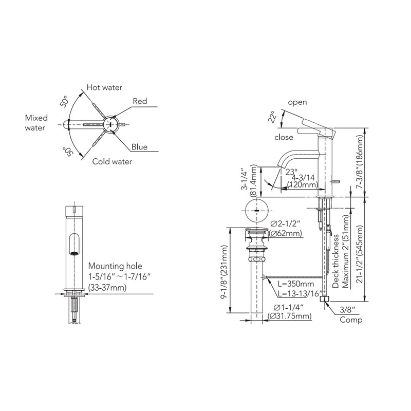 Gf Bathroom Faucet - Single Hole - 8" Brass/Polished Nickel