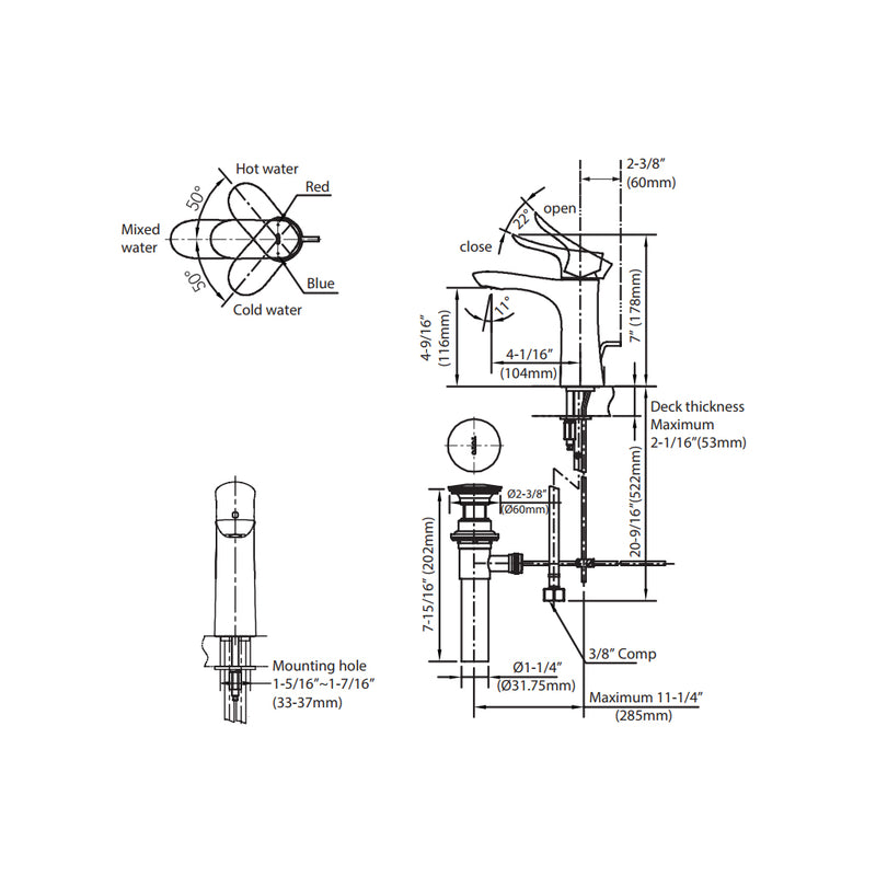Go Bathroom Faucet - Single Hole - 7" Brass/Polished Nickel
