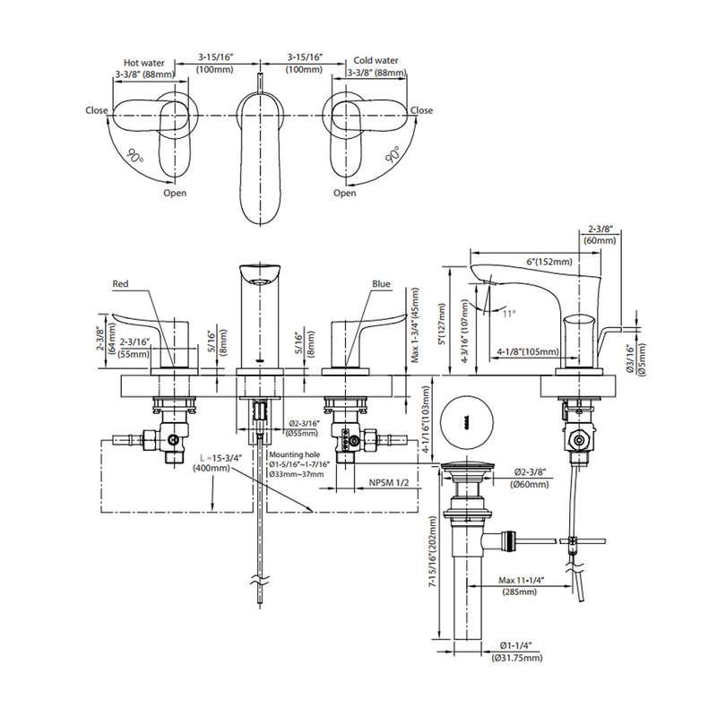 Go Bathroom Faucet - Widespread - 8" Brass/Brushed Nickel