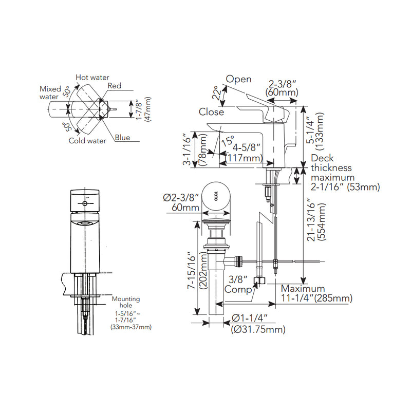 Gr Bathroom Faucet - Single Hole - 6" Brass/Polished Nickel
