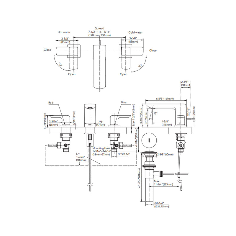 Gr Bathroom Faucet - Widespread - 8" Brass/Polished Nickel