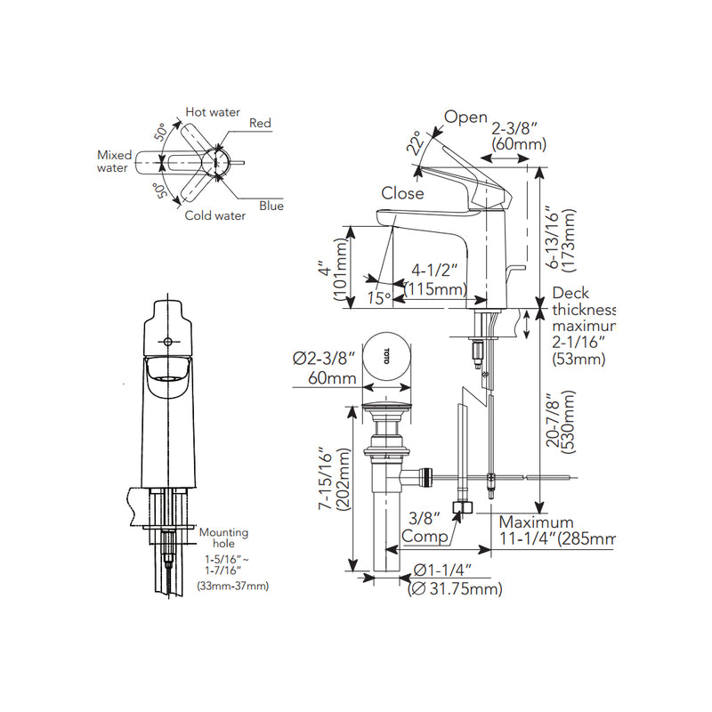 Gs Bathroom Faucet - Single Hole - 7" Brass/Polished Nickel