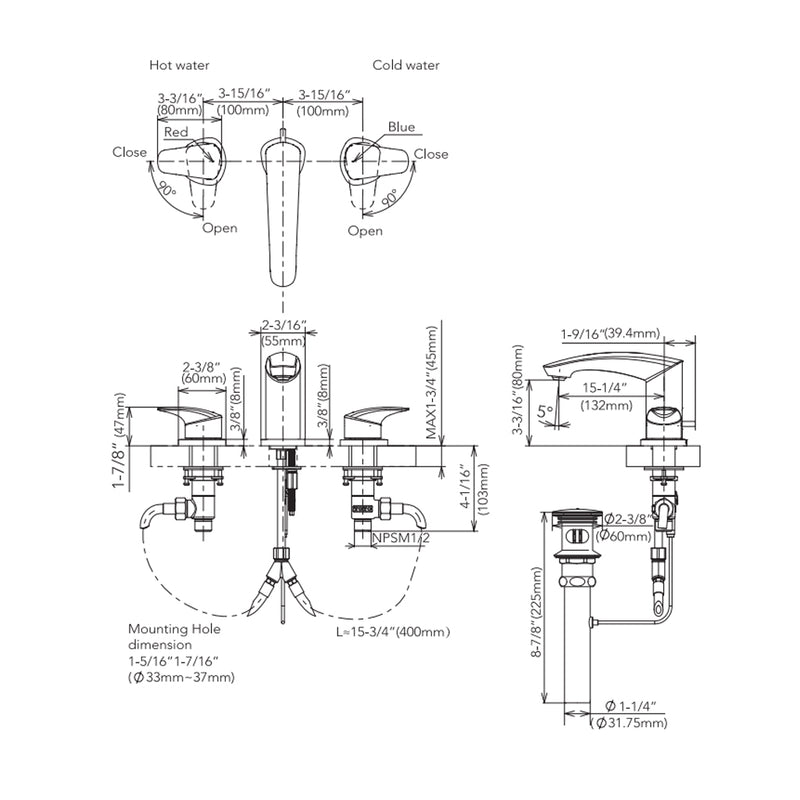 Gm Bathroom Faucet - Widespread - 8" Brass/Polished Nickel