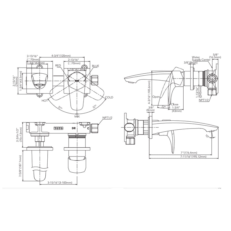 GM Short Bathroom Faucet - Wall Mount - 5" Brass/Polished Nickel