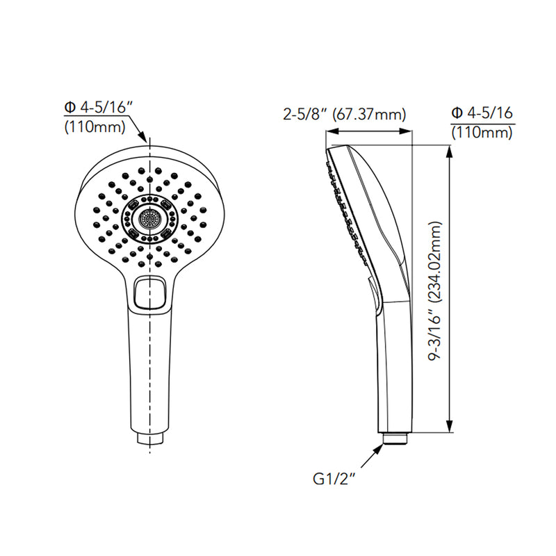 G Round 3 Mode Hand Shower - Wall Mount - 5" Abs/Polished Nickel