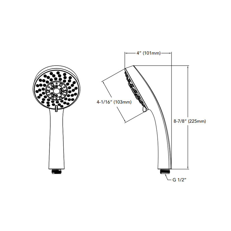 L Modern 5 Mode Hand Shower - Wall Mount - 5" Abs/Polished Chrome