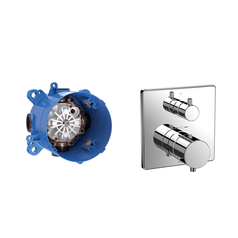 Mini Unit 2 Way Thermostatic Mixing Valve Shower Mixer - Wall Mount - 6" Brass/Polished Chrome