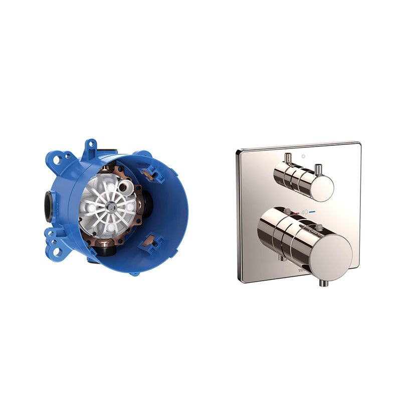 Mini Unit 2 Way Thermostatic Mixing Valve Shower Mixer - Wall Mount - 6" Brass/Polished Nickel