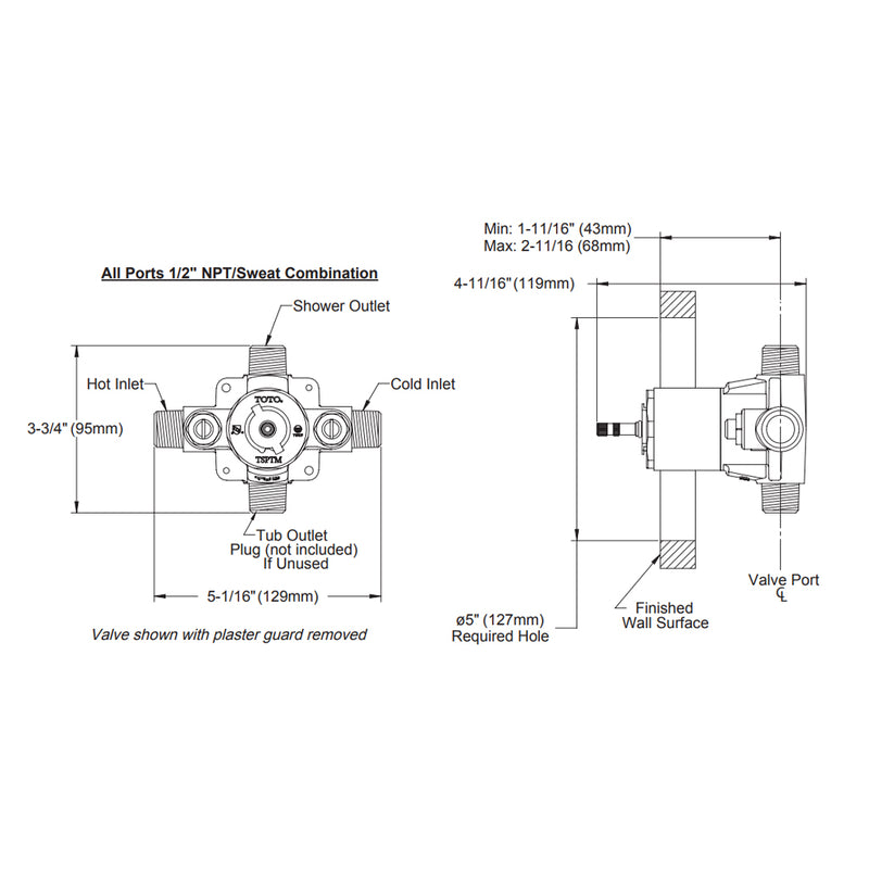 G Complete Pressure Balance Shower Mixer - Wall Mount - 8" Brass/Brushed Nickel
